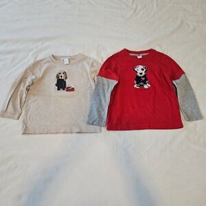 Janie and Jack Long Sleeve Graphic Tee Kid 3T Lot of 2 Dog Applique Embroidered